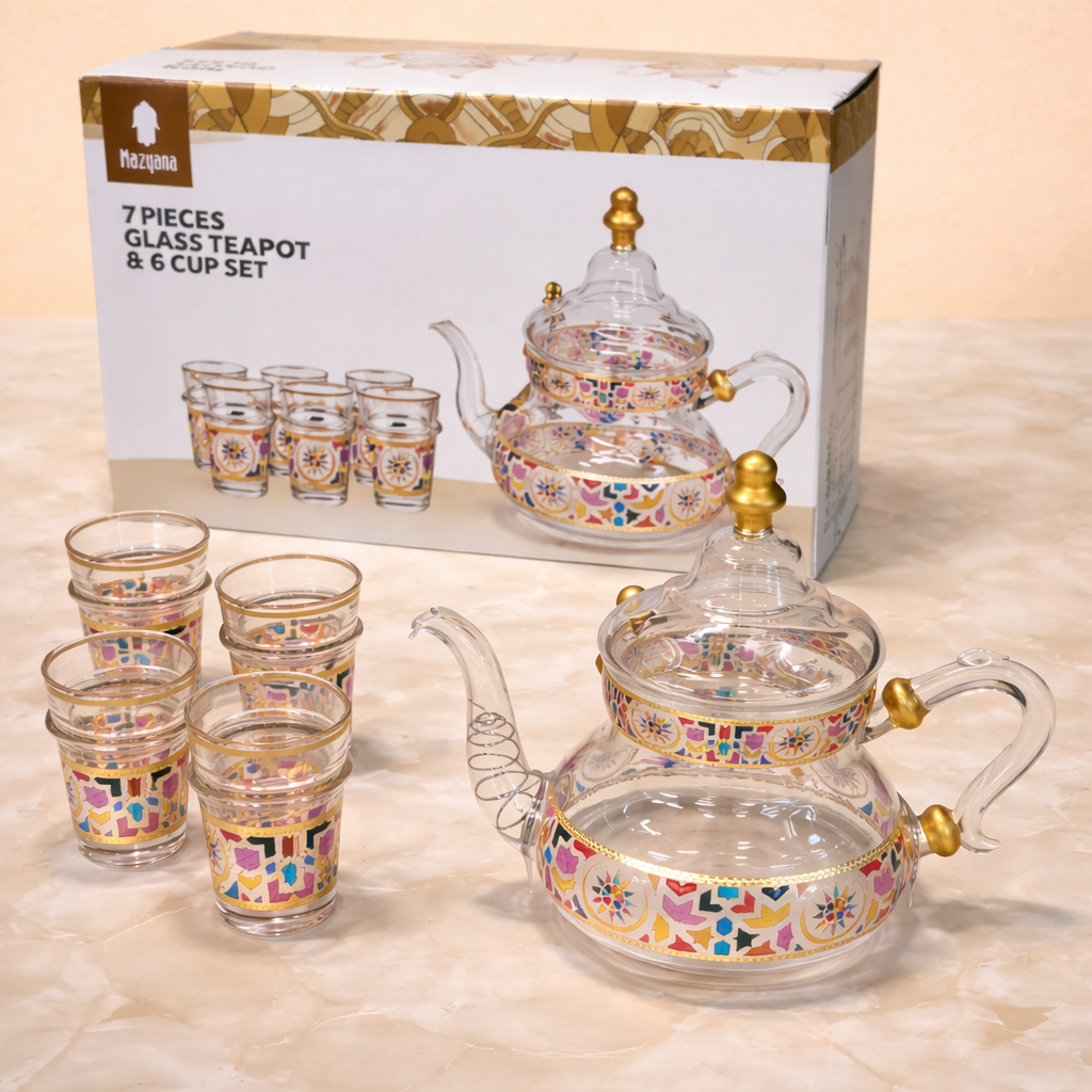 Mazaya 7 Piece Glass Teapot & Cup Set